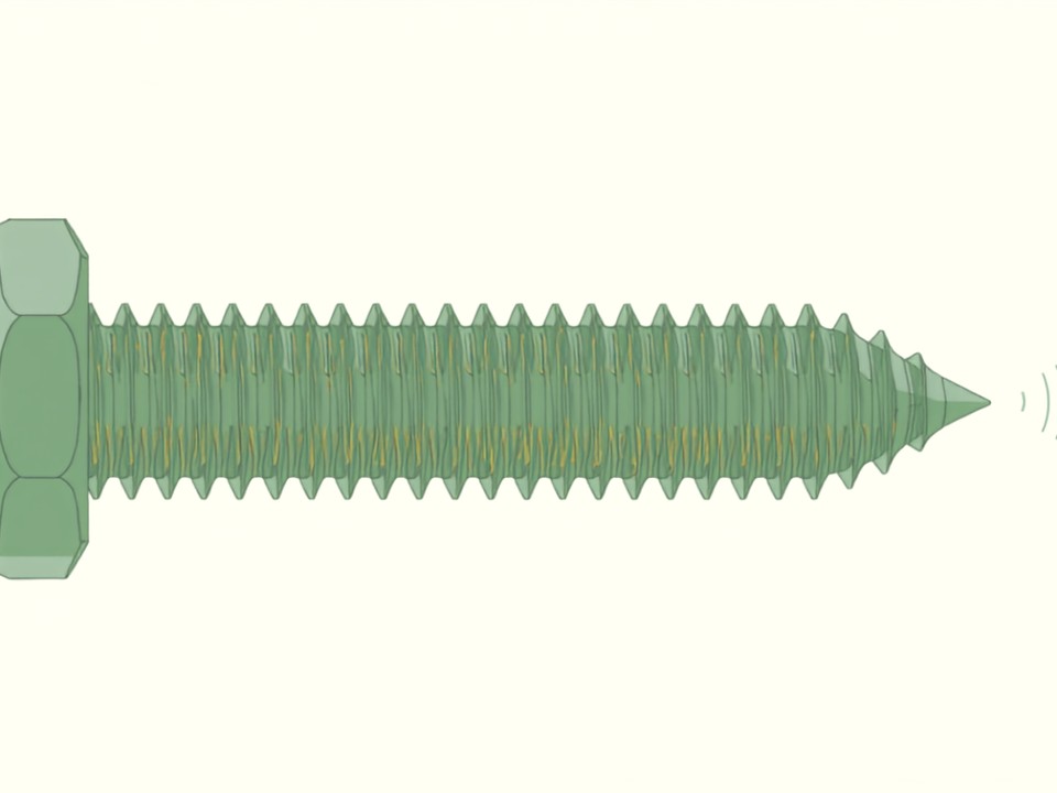 Tornillo industrial con sensor embebido, ilustración técnica